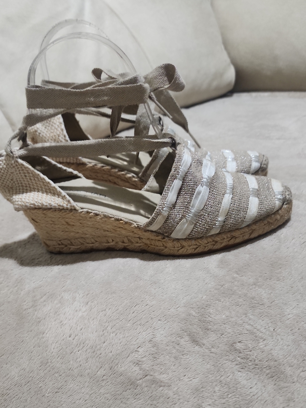 Eric Michael Neutral Beige and White Wedge Espadrilles